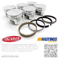 ICON 186+0.060" FORGED FLAT TOP PISTONS & HASTING MOLY RINGS [HOLDEN 6-CYL 186 RED MOTOR]