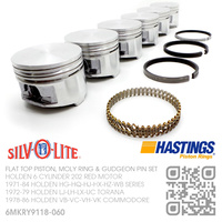 SILVOLITE 202+0.060" FLAT TOP PISTONS & HASTINGS MOLY RINGS [HOLDEN 6-CYL 202 RED/BLUE/BLACK MOTOR]