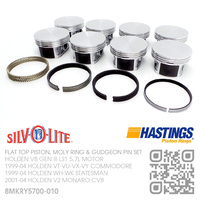 SILVOLITE LS1+0.010" FLAT TOP PISTONS & HASTINGS MOLY RINGS [HOLDEN V8 GEN III LS1 5.7L MOTOR]
