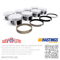 SILVOLITE LS1+0.020" FLAT TOP PISTONS & HASTINGS MOLY RINGS [HOLDEN V8 GEN III LS1 5.7L MOTOR]