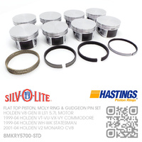 SILVOLITE LS1 STD FLAT TOP PISTONS & HASTINGS MOLY RINGS [HOLDEN V8 GEN III LS1 5.7L MOTOR]