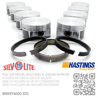 SILVOLITE LS2 STD FLAT TOP PISTONS & HASTINGS MOLY RINGS [HOLDEN V8 GEN IV LS2 6.0L MOTOR]