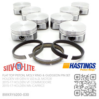 SILVOLITE LS3+0.030" FLAT TOP PISTONS & HASTINGS MOLY RINGS [HOLDEN V8 GEN IV LS3 6.2L MOTOR]