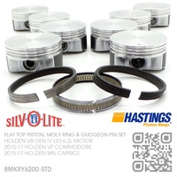 SILVOLITE LS3 STD FLAT TOP PISTONS & HASTINGS MOLY RINGS [HOLDEN V8 GEN IV LS3 6.2L MOTOR]