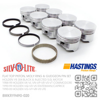 SILVOLITE 304+0.020" FLAT TOP PISTONS & HASTING MOLY RINGS [HOLDEN V8 304 BLACK & INJECTED 5.0L MOTOR]