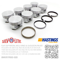 SILVOLITE 308+0.020" FLAT TOP PISTONS & HASTING MOLY RINGS [HOLDEN V8 308 5.0L RED/BLUE/BLACK MOTOR]