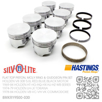 SILVOLITE 308+0.030" FLAT TOP PISTONS & HASTING MOLY RINGS [HOLDEN V8 308 5.0L RED/BLUE/BLACK MOTOR]