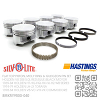 SILVOLITE 308+0.040" FLAT TOP PISTONS & HASTING MOLY RINGS [HOLDEN V8 308 5.0L RED/BLUE/BLACK MOTOR]