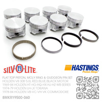 SILVOLITE 308+0.060" FLAT TOP PISTONS & HASTING MOLY RINGS [HOLDEN V8 308 5.0L RED/BLUE/BLACK MOTOR]