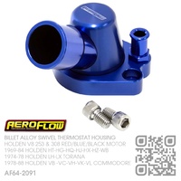 AEROFLOW BILLET ALLOY SWIVEL THERMOSTAT HOUSING [HOLDEN V8 253-308 RED/BLUE & 304-308 BLACK MOTOR]