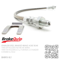 BRAKEQUIP BRAIDED STAINLESS STEEL HYDRAULIC BRAKE HOSE REAR [LC-LJ TORANA][CHASSIS to AXLE]