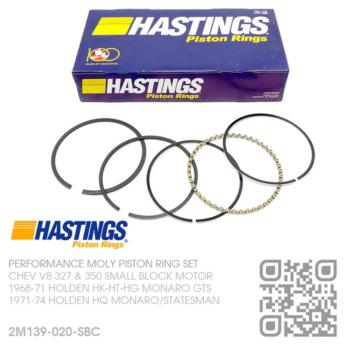 HASTINGS +0.020" OVERSIZE PERFORMANCE MOLY PISTON RING SET [CHEV V8 327 & 350 SMALL BLOCK MOTOR]