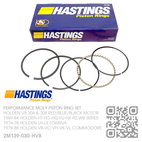HASTINGS +0.030" OVERSIZE PERFORMANCE MOLY PISTON RING SET [HOLDEN V8 304 & 308 RED/BLUE/BLACK MOTOR]