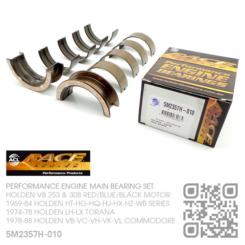 ACL RACE SERIES PERFORMANCE MAIN BEARING SET -0.010" UNDERSIZE [HOLDEN V8 253 4.2L & 308 5.0L RED/BLUE/BLACK MOTOR]