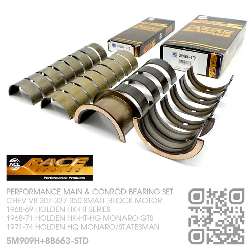 ACL RACE SERIES PERFORMANCE MAIN & CONROD BEARING SET STANDARD SIZE [CHEV V8 307-327-350 SMALL BLOCK MOTOR]