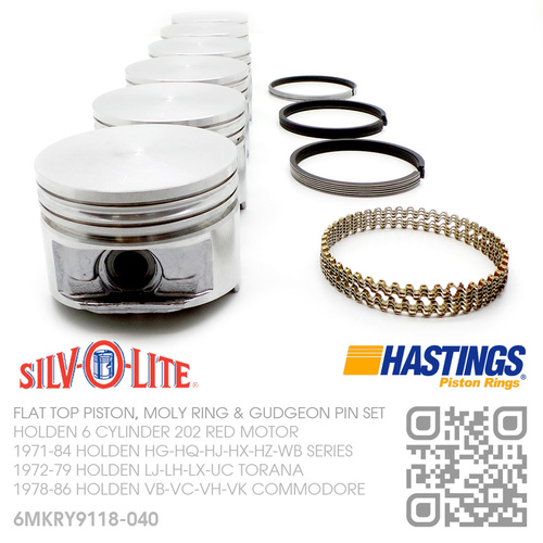 SILVOLITE 202+0.040" FLAT TOP PISTONS & HASTING MOLY RINGS [HOLDEN 6-CYL 202 RED/BLUE/BLACK MOTOR]