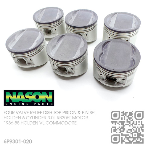 NASON RB30+0.020" DISH TOP PISTONS & GUDGEON PINS [HOLDEN 6-CYL RB30ET TURBO 3.0L MOTOR]