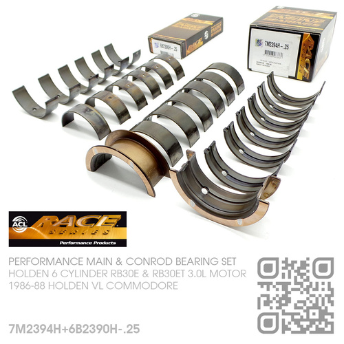 ACL RACE SERIES PERFORMANCE MAIN & CONROD BEARINGS SET -0.250mm UNDERSIZE [HOLDEN 6-CYL RB30E & RB30ET TURBO 3.0L MOTOR]