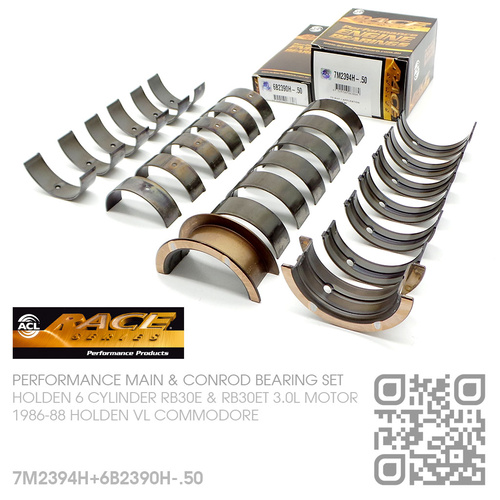 ACL RACE SERIES PERFORMANCE MAIN & CONROD BEARINGS SET -0.500mm UNDERSIZE [HOLDEN 6-CYL RB30E & RB30ET TURBO 3.0L MOTOR]