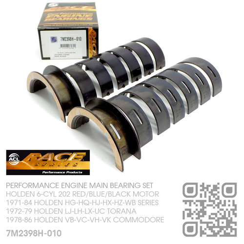 ACL RACE SERIES PERFORMANCE MAIN BEARINGS SET -0.010" UNDERSIZE [HOLDEN 6-CYL 202 RED/BLUE/BLACK MOTOR]