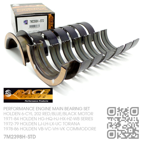 ACL RACE SERIES PERFORMANCE MAIN BEARINGS SET STANDARD SIZE [HOLDEN 6-CYL 202 RED/BLUE/BLACK MOTOR]