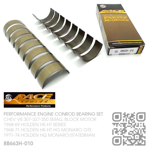 ACL RACE SERIES PERFORMANCE CONROD BEARINGS SET -0.010" UNDERSIZE [CHEV V8 307-327-350 SMALL BLOCK MOTOR]