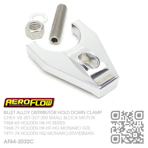 AEROFLOW BILLET ALLOY DISTRIBUTOR HOLD DOWN [CHEV V8 307-327-350 SMALL BLOCK MOTOR][CHROME]