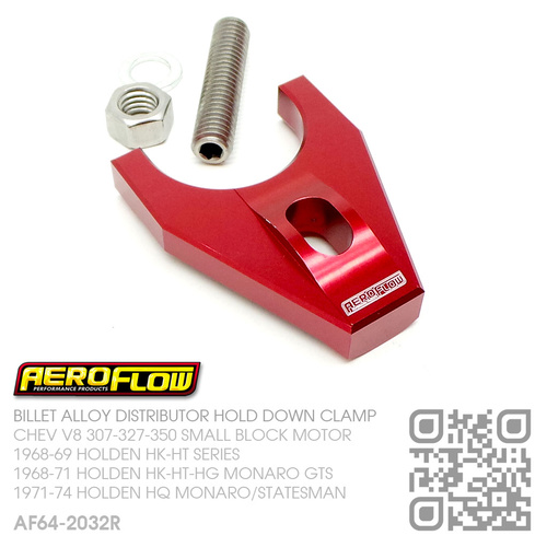 AEROFLOW BILLET ALLOY DISTRIBUTOR HOLD DOWN [CHEV V8 307-327-350 SMALL BLOCK MOTOR][RED]