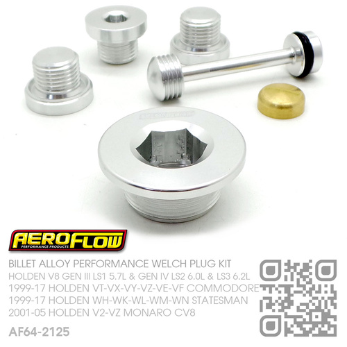 AEROFLOW BILLET ALLOY PERFORMANCE CORE/WELCH PLUG KIT [HOLDEN V8 GEN III LS1 5.7L, GEN IV LS2 6.0L & LS3 6.2L MOTOR]