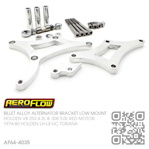 AEROFLOW BILLET ALLOY ALTERNATOR BRACKET RHS LOW MOUNT [HOLDEN V8 253 4.2L & 308 5.0L RED MOTOR]