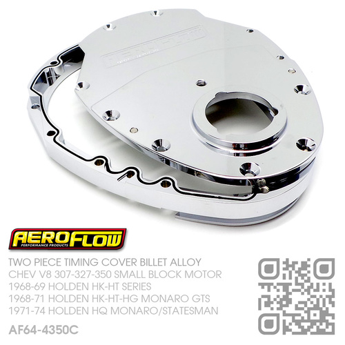 AEROFLOW BILLET ALLOY TWO PIECE TIMING COVER [CHEV V8 307-327-350 SMALL BLOCK MOTOR][CHROME]