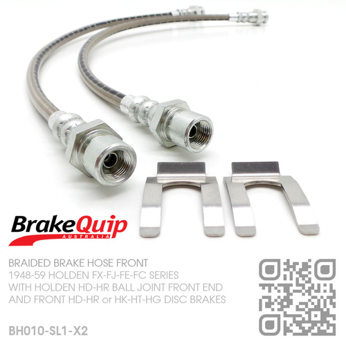 BRAKEQUIP BRAIDED STAINLESS STEEL HYDRAULIC BRAKE HOSE FRONT KIT [FX-FC][HD-HG CALIPERS]