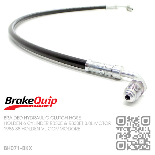 BRAKEQUIP BRAIDED STAINLESS HYDRAULIC CLUTCH HOSE [HOLDEN 6-CYL RB30E & RB30ET TURBO 3.0L MOTOR][BLACK]