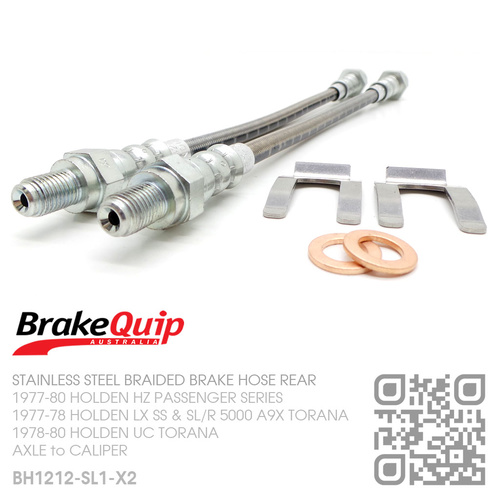 BRAKEQUIP BRAIDED STAINLESS STEEL HYDRAULIC BRAKE HOSE REAR DISC KIT [HZ, LX A9X & UC TORANA][REAR AXLE to CALIPER]