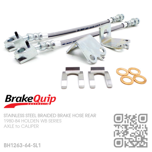 BRAKEQUIP BRAIDED STAINLESS STEEL HYDRAULIC BRAKE HOSE REAR DISC KIT [WB PASSENGER][REAR AXLE to CALIPER][w/ BRACKETS]