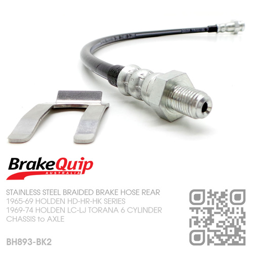BRAKEQUIP BRAIDED STAINLESS STEEL HYDRAULIC BRAKE HOSE REAR [LC-LJ TORANA][CHASSIS to AXLE]