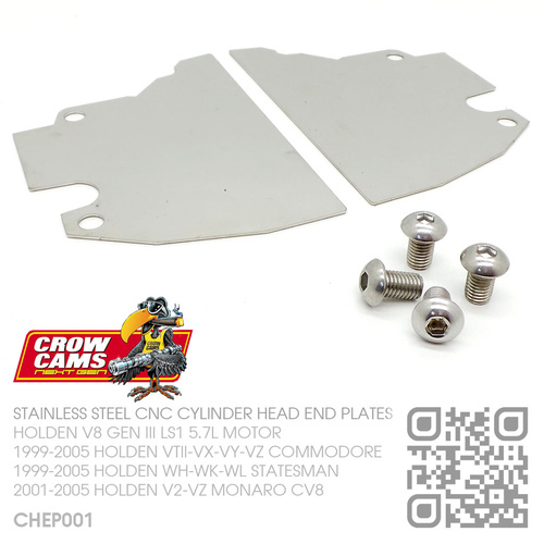 CROW CAMS POLISHED STAINLESS STEEL CNC CYLINDER HEAD END PLATES [HOLDEN V8 GEN III LS1 5.7L MOTOR]